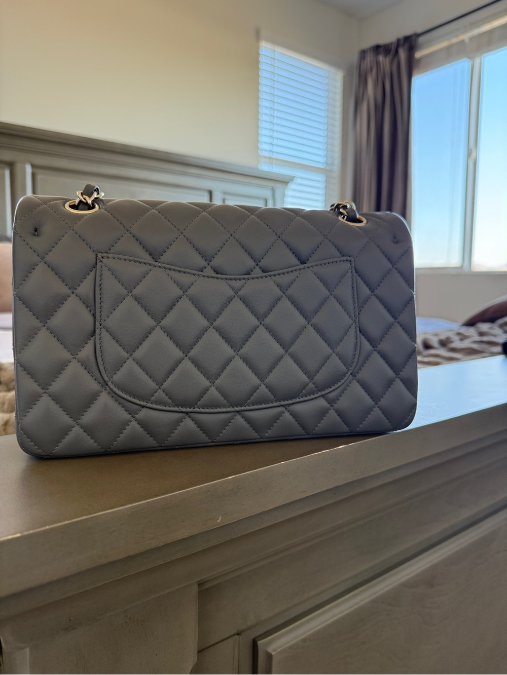 CHANEL Lambskin Quilted Medium Double Flap Bag in Gray - Picture 4 of 6